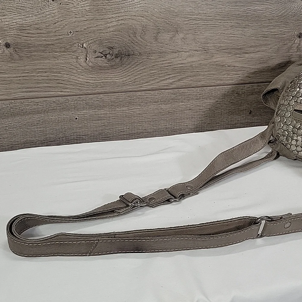 Cut & Paste for Anthropologie Studded Gray Leather Shoulder Bag
